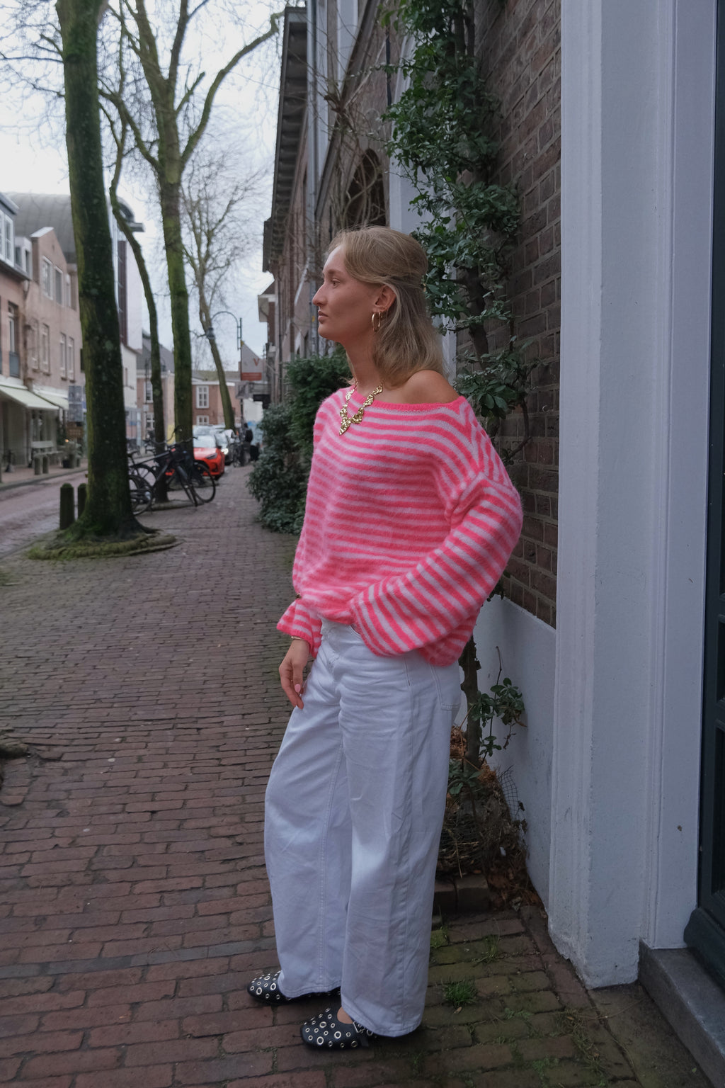 Pink striped knit